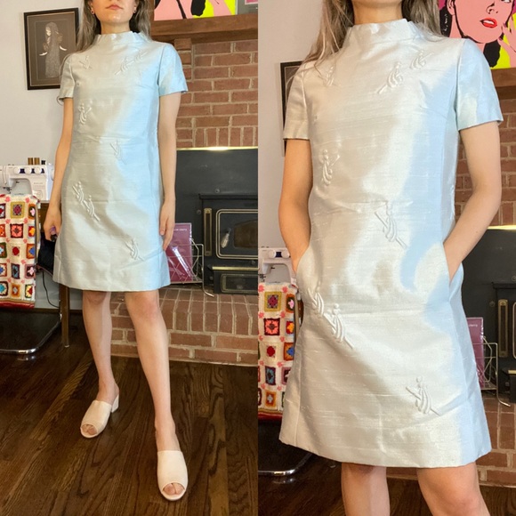 Vintage Dresses & Skirts - Vintage 60s Shannon Rodgers Jerry Silverman Pocket Shift Collar Mod Unio…